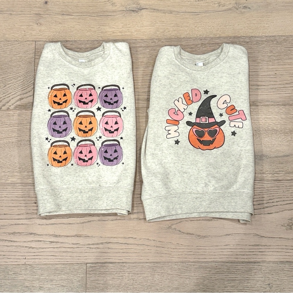 The Juniper Shop Set of 2 Girls’ Graphic Halloween Sweatshirts – Size 5/6T – EUC